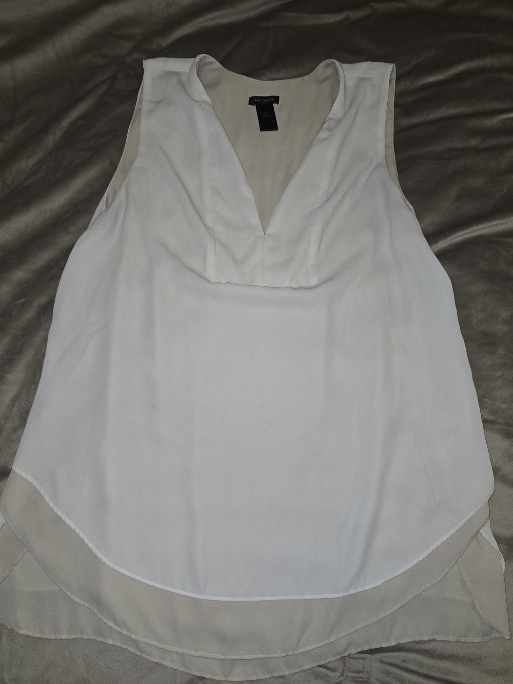 Ann Taylor White Layered Chiffon V-Neck Cami